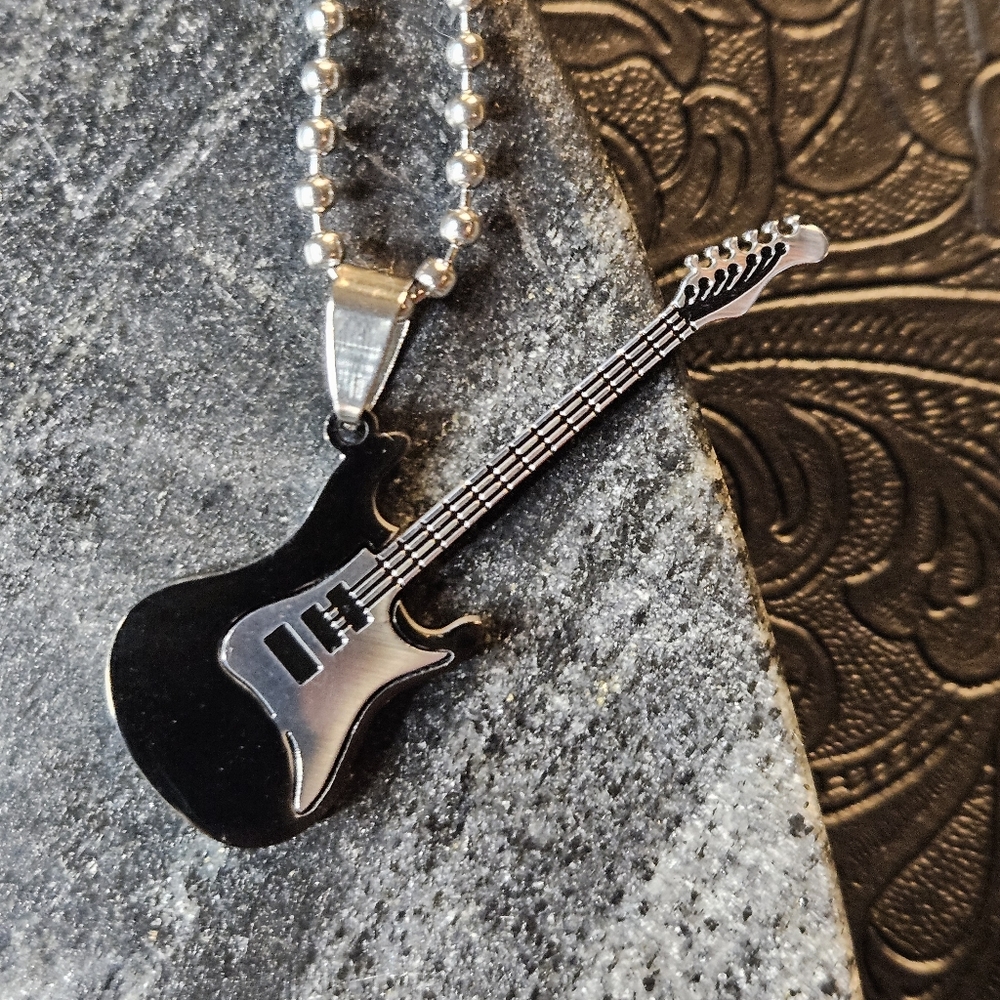 Silver & Black Guitar Necklace